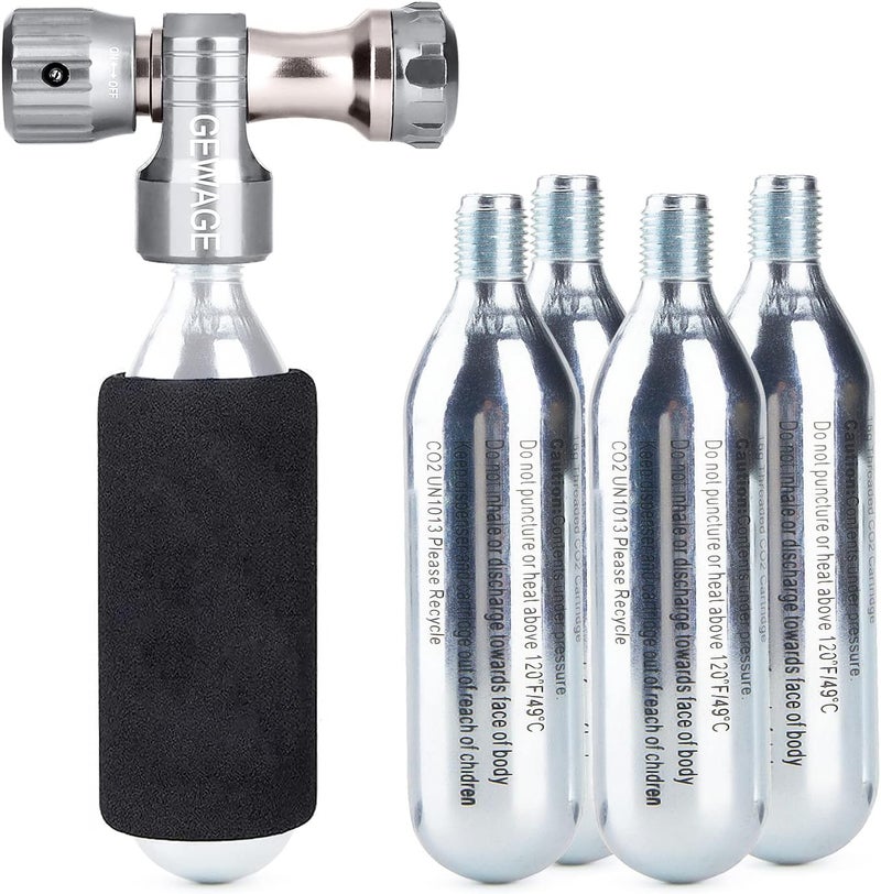 GEWAGE CO2 Inflator with 4 X 16g Cartridges - CO2 Bike Pump Presta & Schrader Valve Compatible - CO2 Bike Tire inflator for Mountain and Road Bike - Image 1